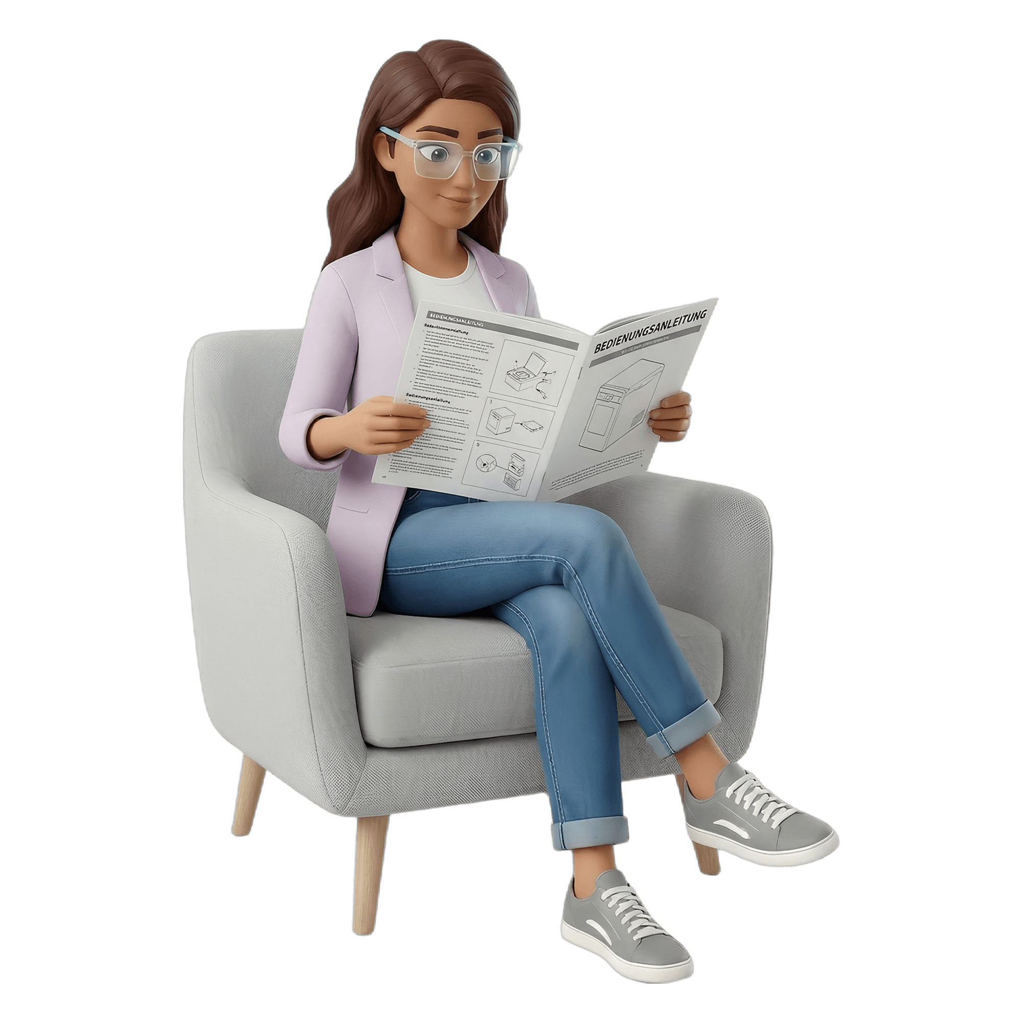 Person im Sessel liest Dokument